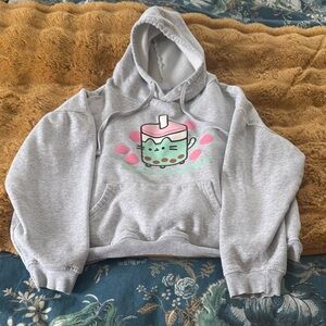 Pusheen Gray Hoodie with Pink and Green Details